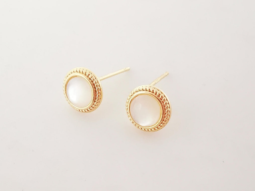 4PCS Faux Opal Stud Earring Post, Dainty 18K Gold Plated, Round Stud Earring With Loop, S925 Silver Ear Pin,Ear Post,Earring Finding ZX035