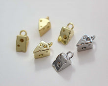 Load image into Gallery viewer, Little Cheese Charm With Loop, Danity Chese Charm, Gold/Silver, Hypoallergenic Jewelry Findings GZ309