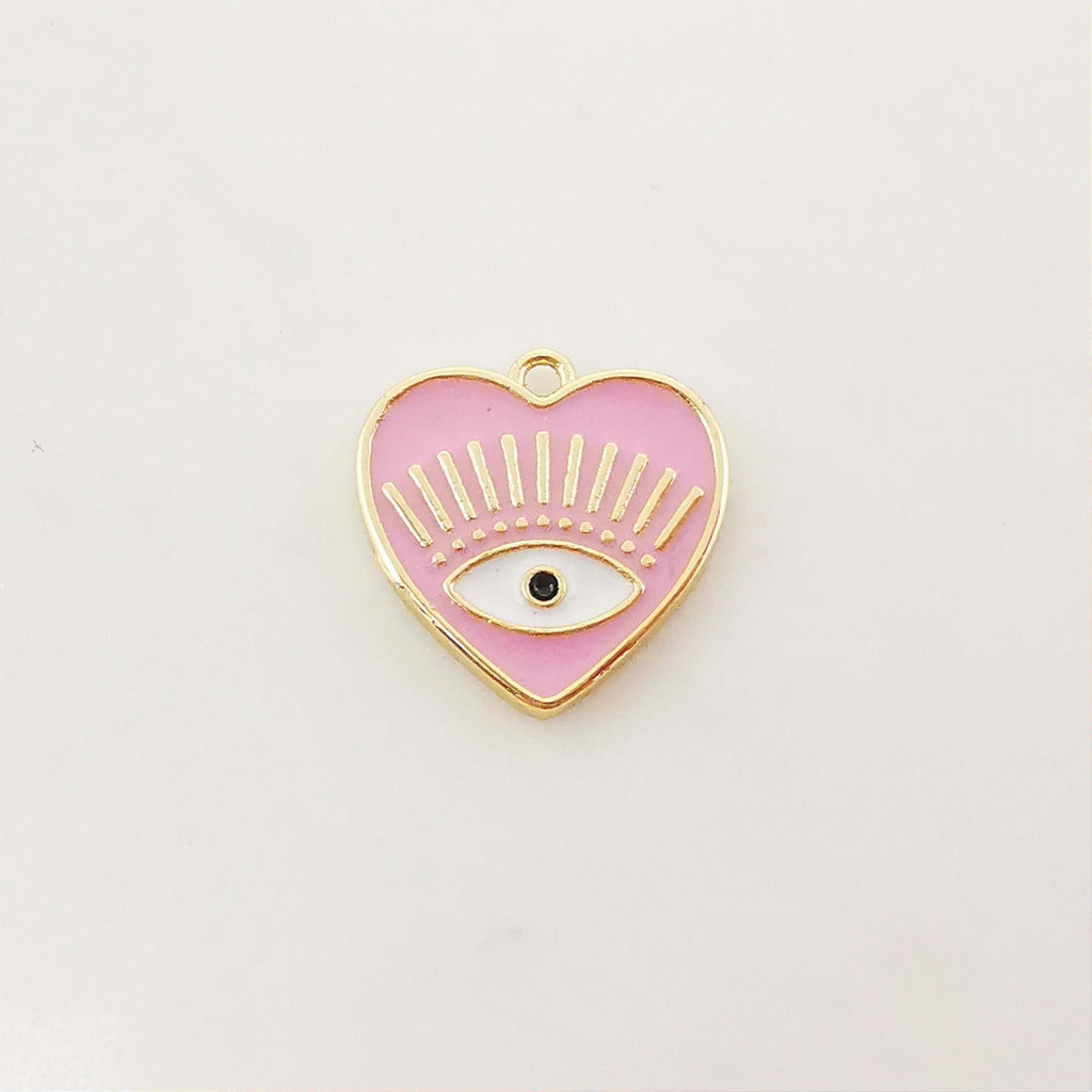 Dije de ojo malvado en forma de corazón, colgante de ojo esmaltado bañado en oro de 18 quilates, 16 x 15,6 mm, para hacer collares, accesorios de joyería S1028