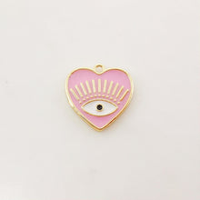 Cargar imagen en el visor de la galería, Dije de ojo malvado en forma de corazón, colgante de ojo esmaltado bañado en oro de 18 quilates, 16 x 15,6 mm, para hacer collares, accesorios de joyería S1028