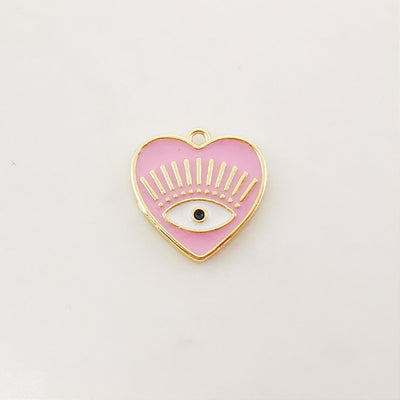Heart Shape Evil Eye Charm, 18K Gold Plated Enamel Eye Pendant, 16x15.6mm, Necklace Making Charm, Jewelry Findings S1028