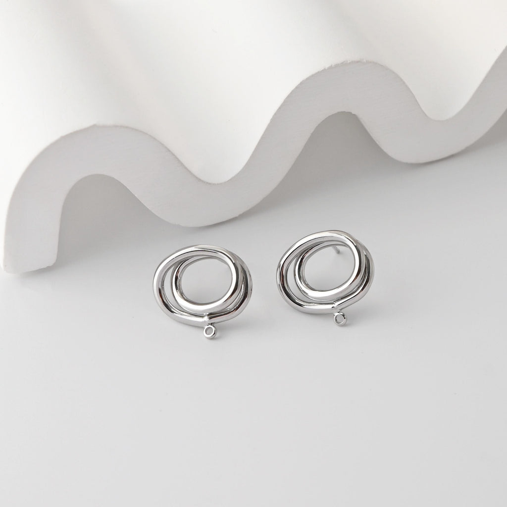 Oval Earrings Post With Loop, 18K Gold Plated, Nickel Free, S925 Silver Pin, Hollow Ear Stud Hypoallergenic Earring Findings D0362