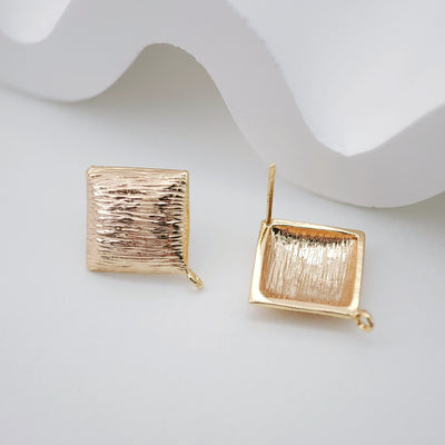 10pcs Gold Square Earring Post With Loop, S925 Silver Ear Pin Nickel Free Earrings, Ear Stud Loop, Hypoallergenic Earring Findings ZX108