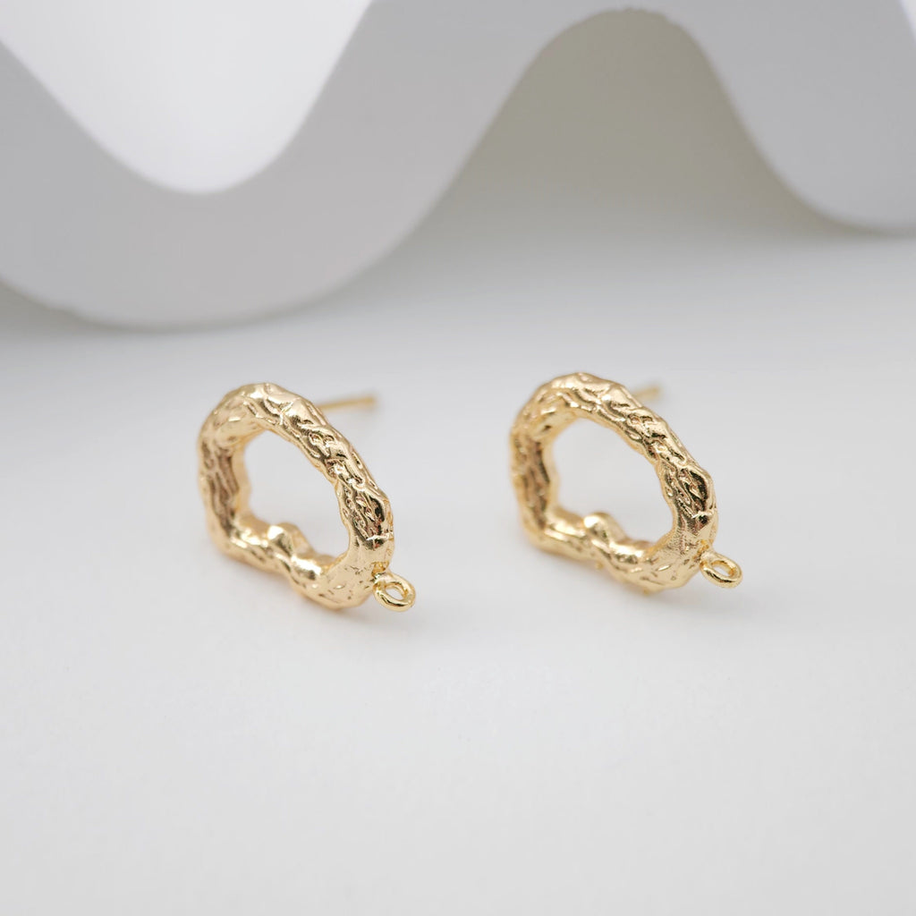 Irregular Niche Ear Post With Loop, S925 Silver Ear Pin Nickel Free Earrings, Gold/Silver Ear Stud, Hypoallergenic Earring Findings ZX181