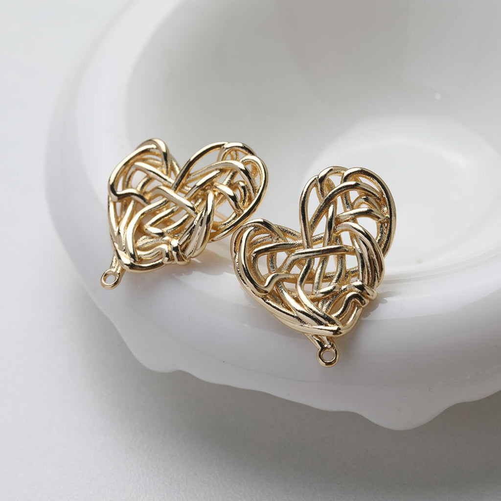 قرط على شكل قلب غير منتظم، ذهب/فضة عيار 14 قيراط، أقراط فضة S925 خالية من النيكل، قرط على شكل قلب مع حلقة GE112