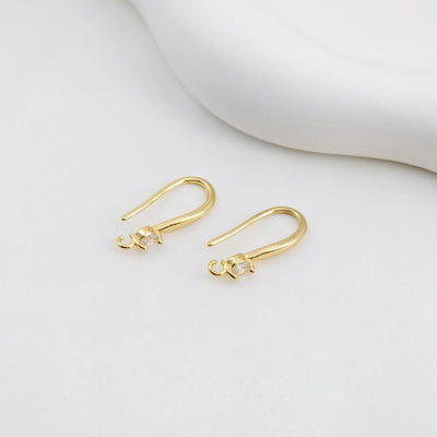 18K Gold Plated Ear Wires, Round Cubic Pave Earring Hooks, Nickel Free, Fish Hooks, Ear Wires for Jewelry Making D0142