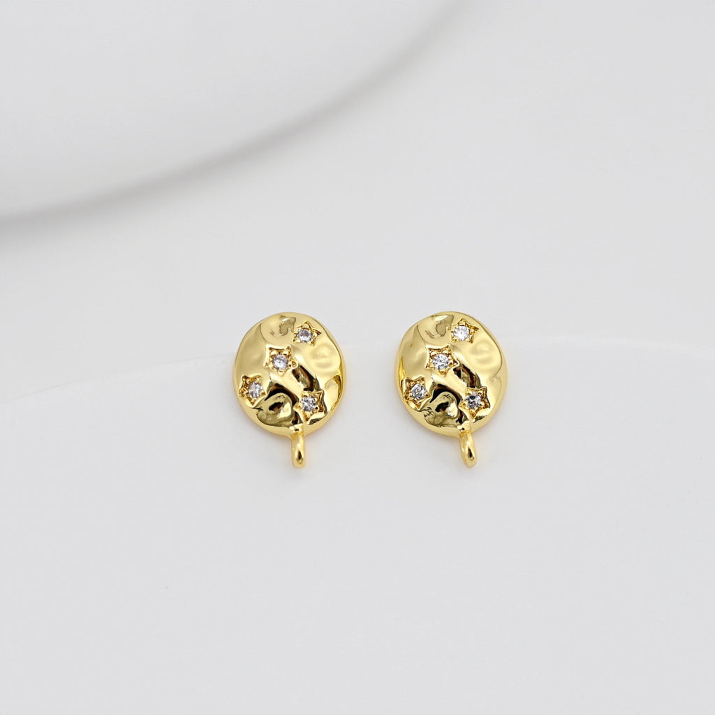 أقراط دائرية مطروقة، عمود ذهبي للقرط مع حلقة، مضاد للحساسية، نتائج القرط، لوازم صنع الأقراط يدويًا D0418