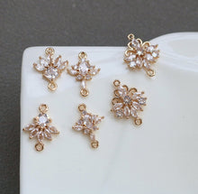 Load image into Gallery viewer, CZ Pave Leaf Charm, Cubic Zircon Crystal Leaf Pendant, CZ Earring Connector, Gold Plated Brass Earring Charms, Jewelry Findings HL018-F198