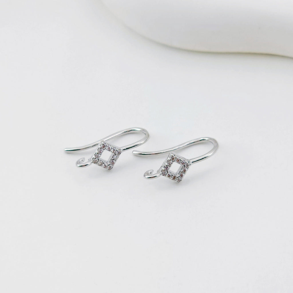 18K Gold Plated Ear Wires, Rhombic Cubic Pave Earring Hooks, Nickel Free, Fish Hooks, Ear Wires for Jewelry Making D0134