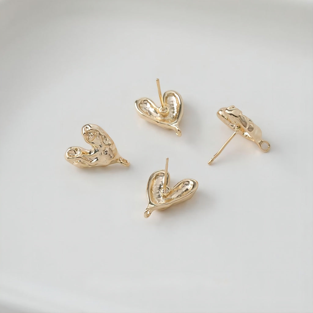 قرط على شكل قلب مطروق، ذهب/فضة عيار 14 قيراط، قرط من الفضة الإسترليني S925 بدون نيكل، قرط على شكل قلب مع حلقة GE007