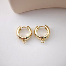 Load image into Gallery viewer, Chunky Smooth Earring Hoop, Gold/Silver Huggie Earring with Loop, 14mm, Everyday Simple Huggie Hoops , Handmade Earring Supplies  D0115