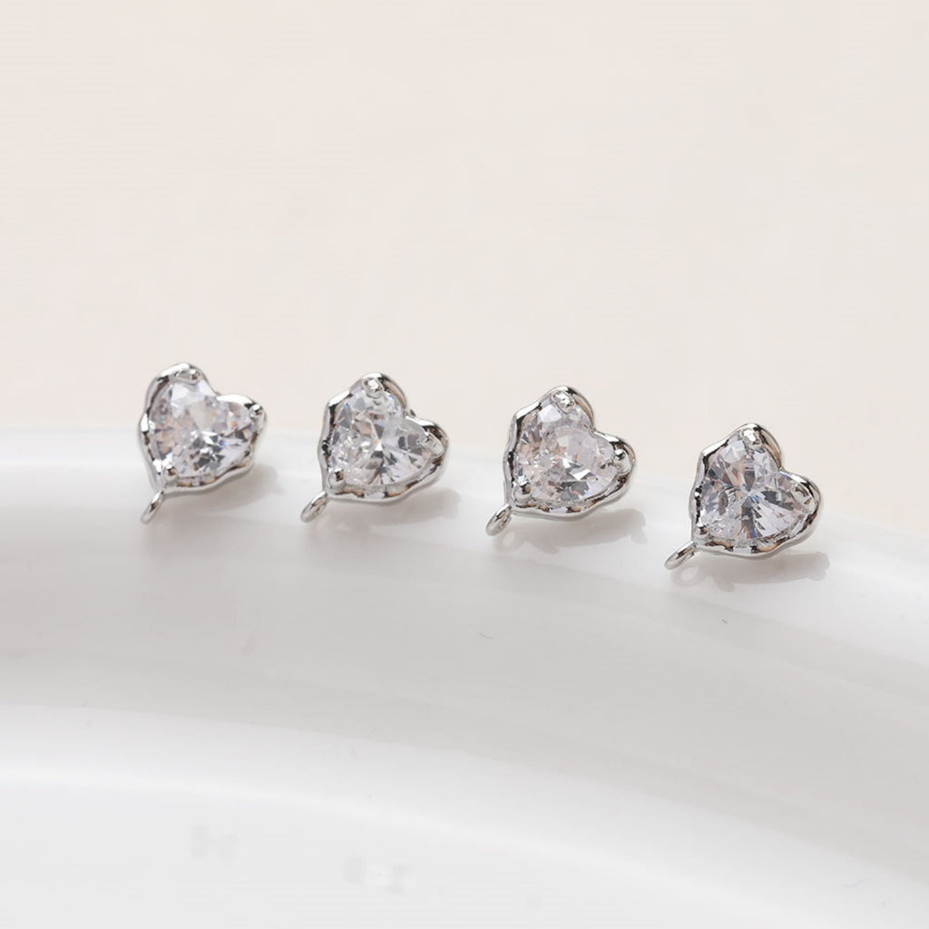 Gold love heart CZ Earring Post,  14K Gold Nickel Free Earrings, S925 Silver Ear Pins, 10mm, Heart Shape Ear Stud with Loop JG066