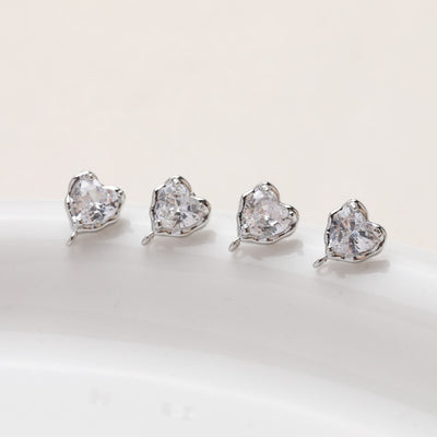 Gold love heart CZ Earring Post,  14K Gold Nickel Free Earrings, S925 Silver Ear Pins, 10mm, Heart Shape Ear Stud with Loop JG066