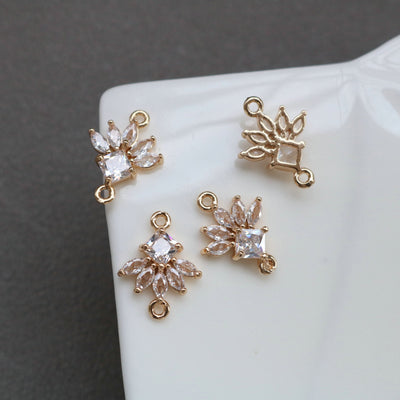 CZ Pave Leaf Charm, Cubic Zircon Crystal Leaf Pendant, CZ Earring Connector, Gold Plated Brass Earring Charms, Jewelry Findings HL018-F198