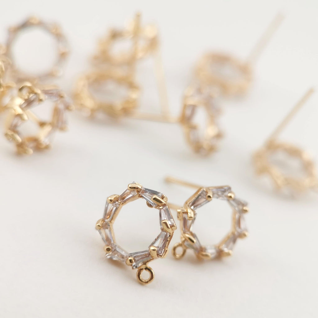 4PCS Circle Ear Post with Loops, S925 Silver Ear Pin Nickel Free, Micro CZ Pave, 10mm, 18K Gold Plated Circle Stud Earring Finding ZX038