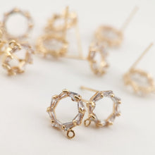 Load image into Gallery viewer, 4PCS Circle Ear Post with Loops, S925 Silver Ear Pin Nickel Free, Micro CZ Pave, 10mm, 18K Gold Plated Circle Stud Earring Finding ZX038