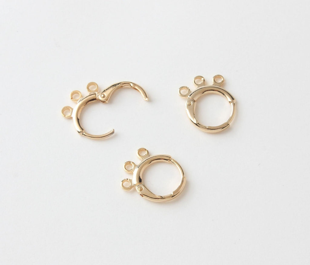 10pcs- Gold round Ear Hoops with 3 loops,  14K Gold/ Silver Plated Leverback Earrings, Huggie Hoops Earring BB075-ZX7023