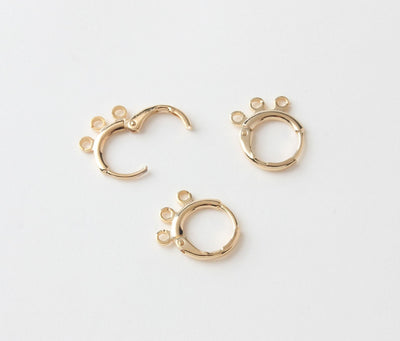 10pcs- Gold round Ear Hoops with 3 loops,  14K Gold/ Silver Plated Leverback Earrings, Huggie Hoops Earring BB075-ZX7023