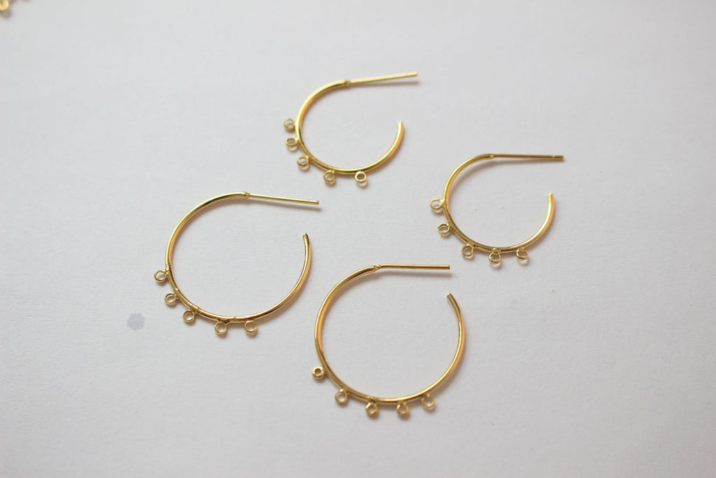 C Shape Earrings Post with 5 loops, 18K Gold, Nickel Free Earrings, Ear Stud Hypoallergenic Earring Findings BB079