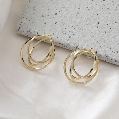 Triple Ring Pendant, 14K Shiny Gold/Silver Plated Openwork Pendant, with 2 loops, for Jewelry Making Supply ZZ075