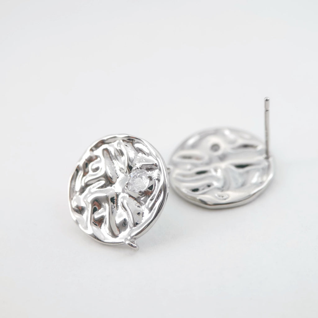 10pcs Round Earring Post with Loop, 14K White Gold Plated, S925 Silver Pin Nickel Free Earrings, Knot Ear Stud with Loop ZX141