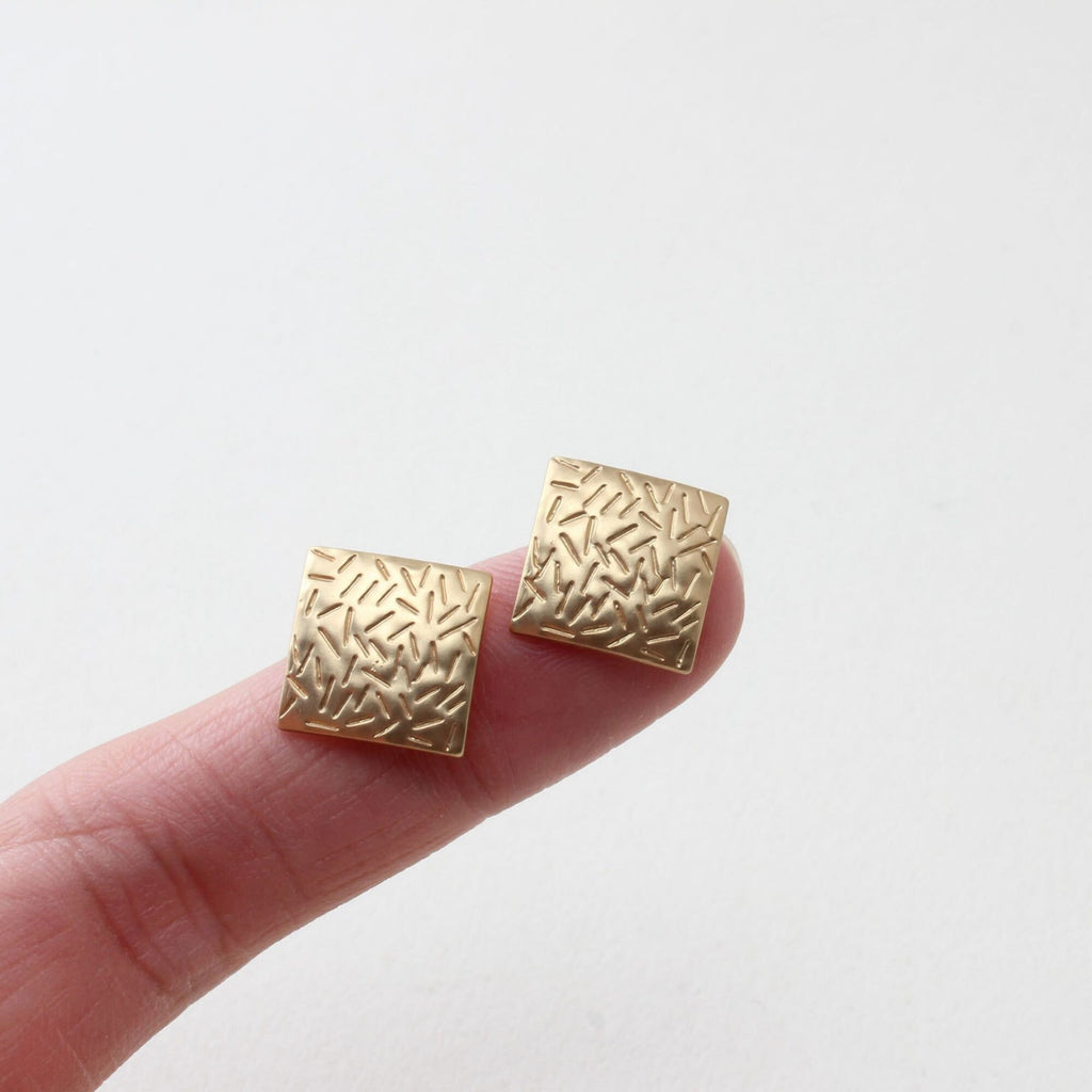 Pendiente redondo/cuadrado texturizado con aro, pendiente de plata S925 sin níquel, pendiente de botón de oro mate, accesorios hipoalergénicos GZ187