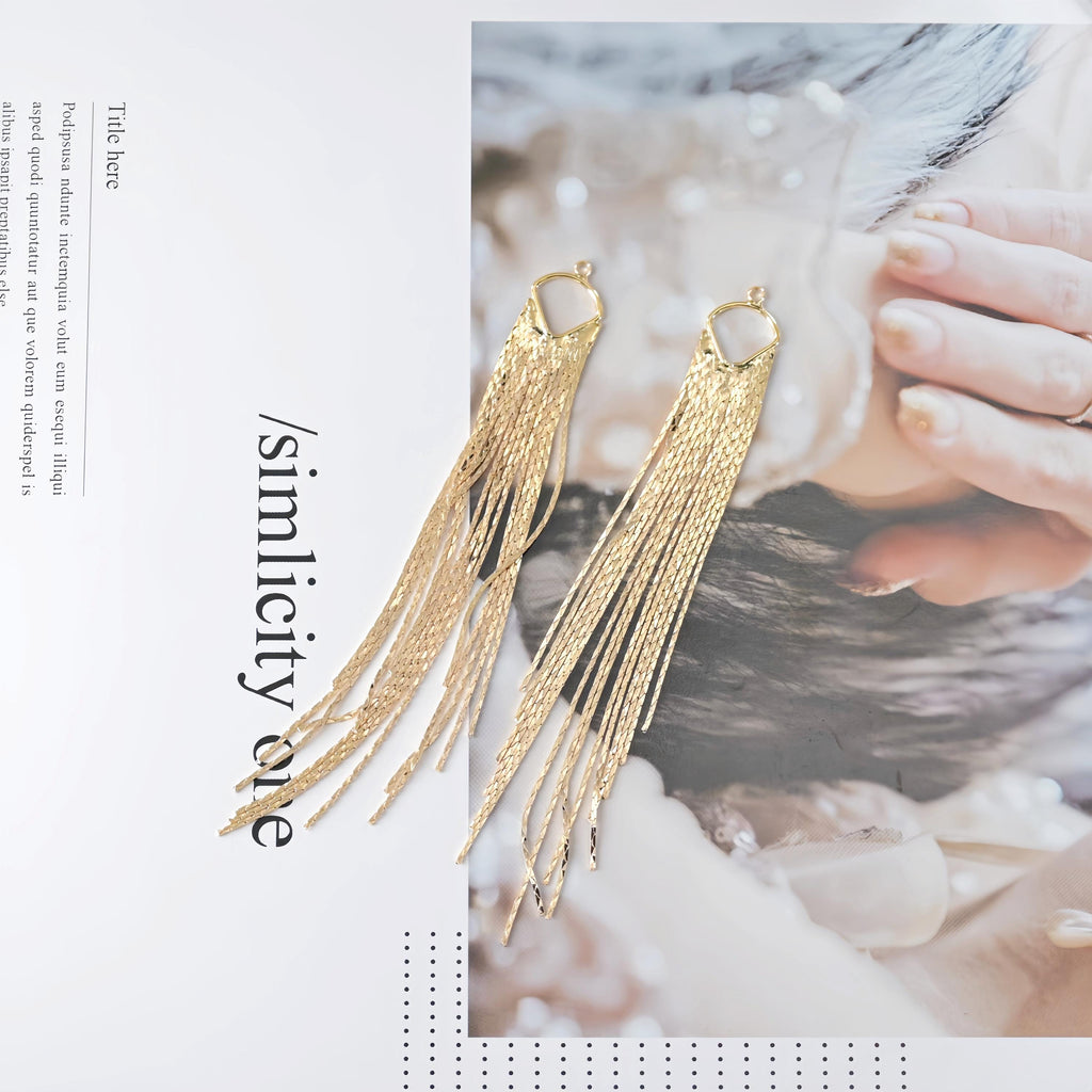 Gold Chain Tassel Pendant, Gold Wheat Style Chain Charm, 18K Gold Plated Earring Chain Pendant, Earring Findings ZX343