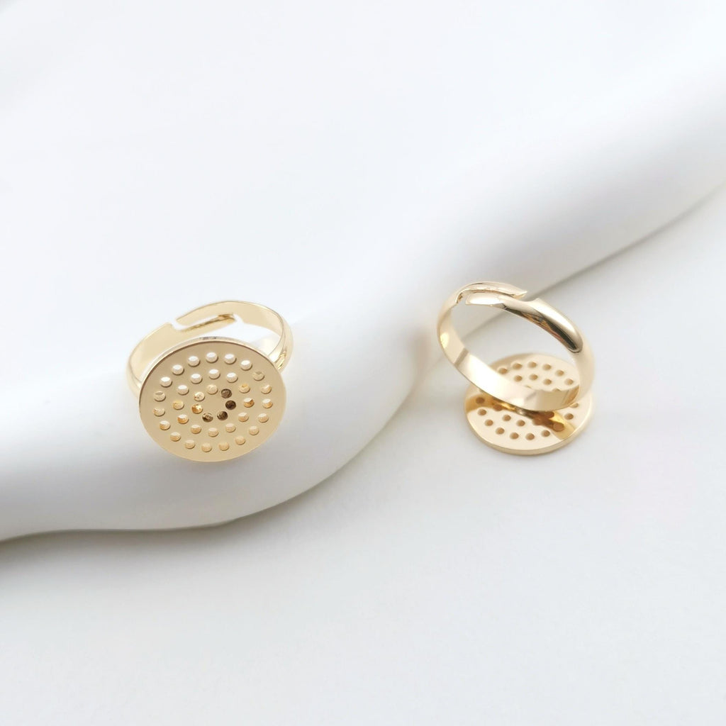 Anillo ajustable en blanco, copa con múltiples orificios, anillo sin terminar, engaste de cabujón redondo, oro de 14 quilates, base de anillo de plata, anillo minimalista ZX168