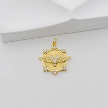 Load image into Gallery viewer, Round Badge Pendant, Wing Charm, Sun Pendant, 18K Gold Plated, Necklace Making Charm, Jewelry Findings S20740