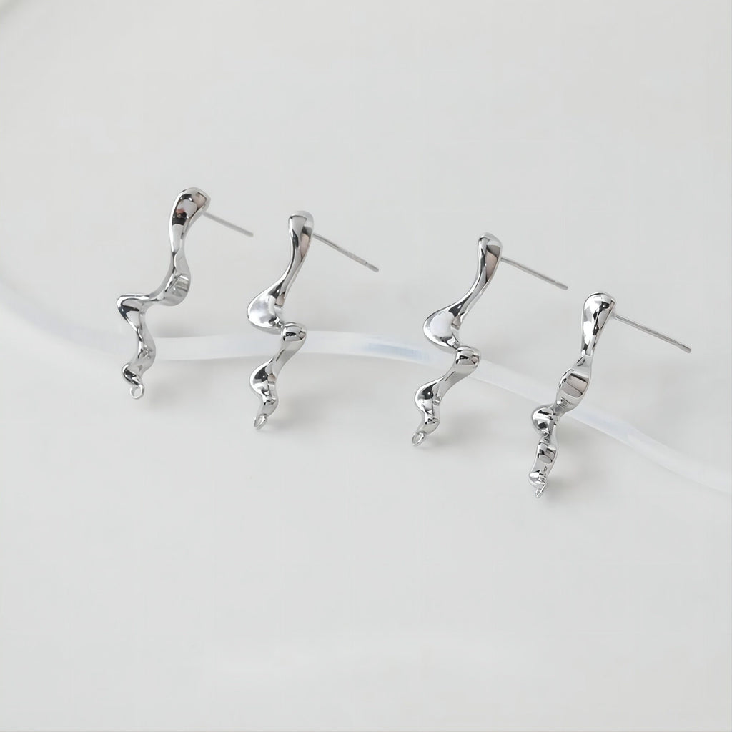 Wave Earring Post with Loop, 14K Gold/Silver, S925 Silver Pin Nickel Free Earrings, Wave Ear Stud with Loop GE009-D0487