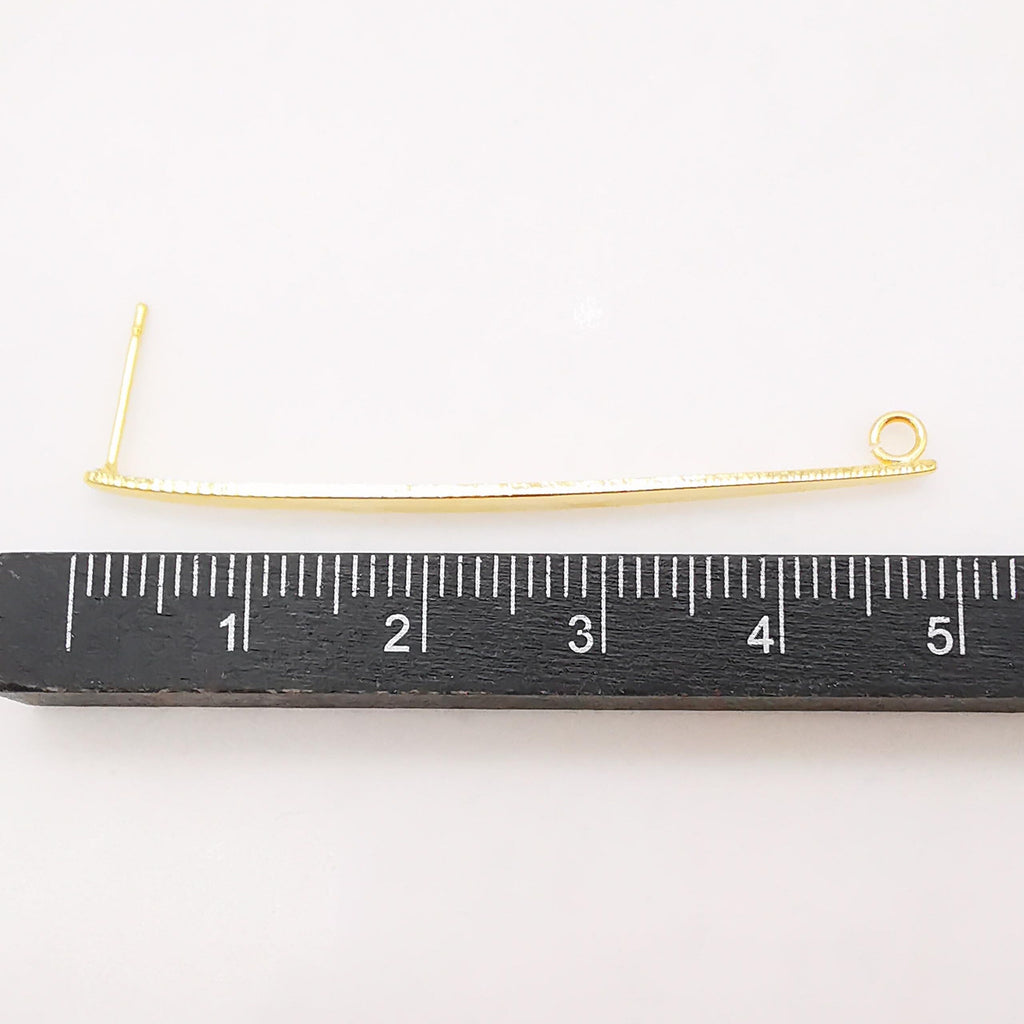 10pcs Shiny Gold Long Stud Earrings Post With Loop, Glossy Stud Earring Nickel Free, 52mm, Hypoallergenic Earring Findings Z049