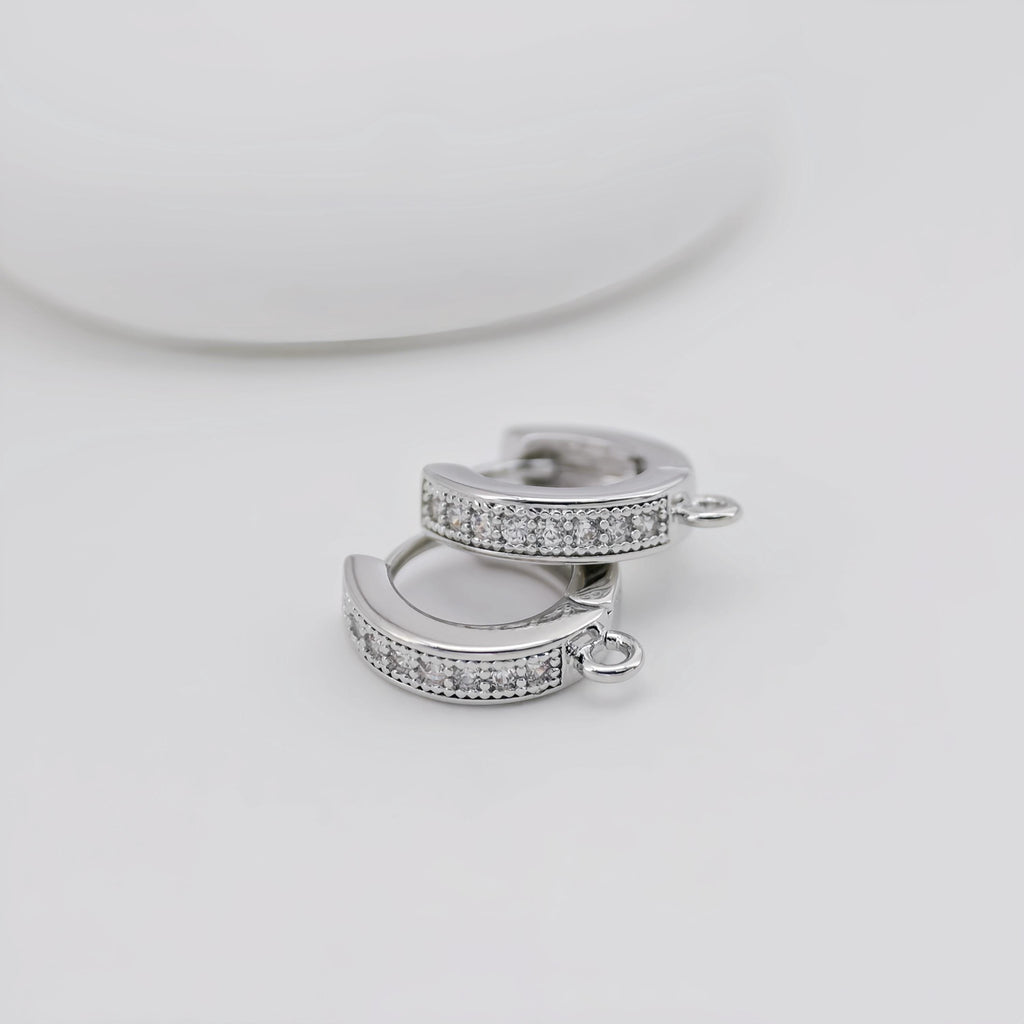 Cubic Zirconia Ear Hoops Multicolor Pave Crystal , 12.5mm, 18K Gold Plated Leverback Earrings, Huggie Hoops Earring D0558