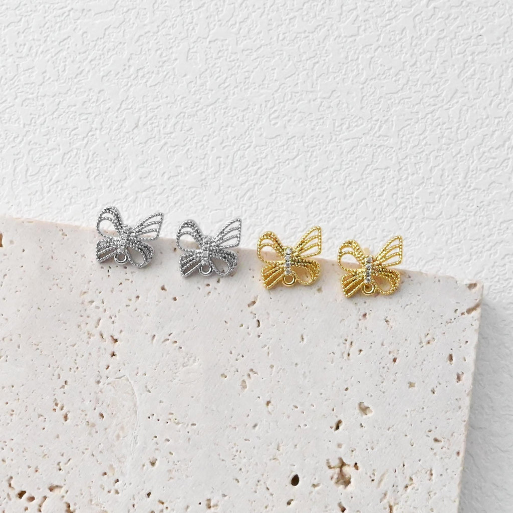 Butterfly Post Earring, 18K Real Gold Plated Brass Stud Earring With Loop, S925 Silver Pin, Nickel Free, Earring Finding D0416