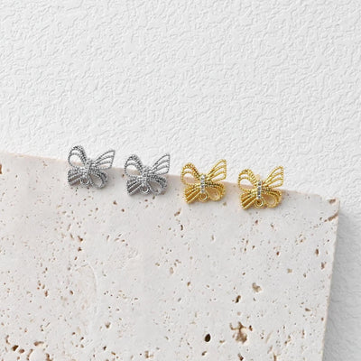 Butterfly Post Earring, 18K Real Gold Plated Brass Stud Earring With Loop, S925 Silver Pin, Nickel Free, Earring Finding D0416