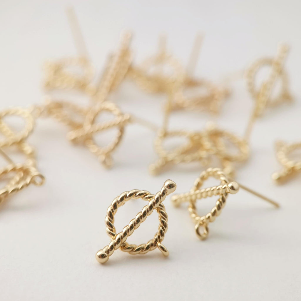 10pcs 14K Gold Round Post With Loop, Round Stud Earring Nickel Free, 16x12mm, Hypoallergenic Earring Findings Z084