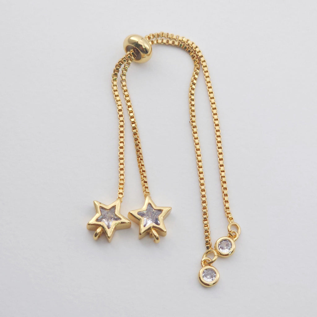 5PCS Adjustable Bracelet Making Chain For Making, 18K Gold Plated Half Finished Slide Box Chain with Rubber Stopper Beads 1.3mm S1145