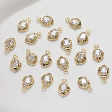 Load image into Gallery viewer, Irregular Zirconia Pendant, CZ Stone Charm, 14K Gold/Silver Plated Eye Shape Charm, Necklace Pendant, Clear CZ Pave Pendant GZ255