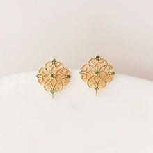 Load image into Gallery viewer, 4PCS  Openwork Flower Ear Post with Loops, S925 Silver Ear Pin Nickel Free, Micro CZ Pave, 12mm, 18K Gold Plated Stud Earring Finding ZX017