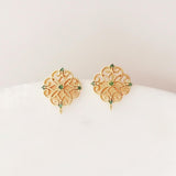 4PCS  Openwork Flower Ear Post with Loops, S925 Silver Ear Pin Nickel Free, Micro CZ Pave, 12mm, 18K Gold Plated Stud Earring Finding ZX017