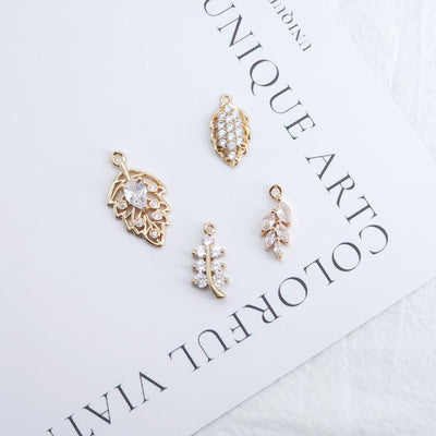 CZ Pave Leaf Charm, Cubic Zircon Crystal Leaf Pendant, CZ Earring Charms,  Real Gold Plated Brass Earring Charms, Jewelry Finding ZR009-F141
