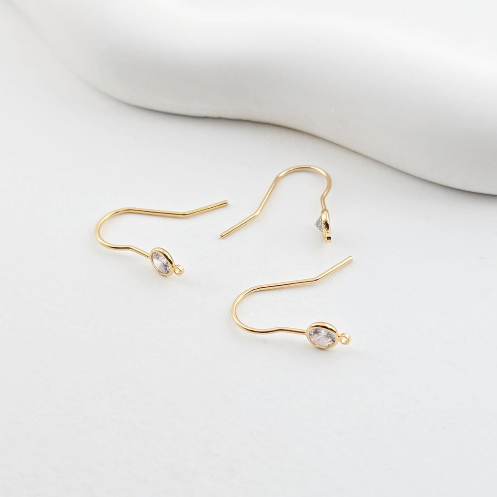 14K Gold Plated Ear Wires, Cubic Pave Earring Hooks, Nickel Free, Fish Hooks, Ear Wires for Jewelry Making ZX258