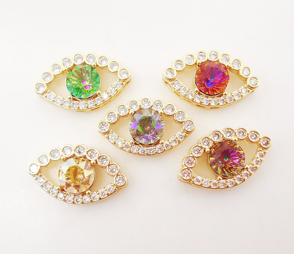 Evil Eye Charm, 18K Gold Plated Cubic Pave Charm, 14x23.5mm, Eye Pendant, Necklace Bracelet Making Charm, Jewelry Findings S1070