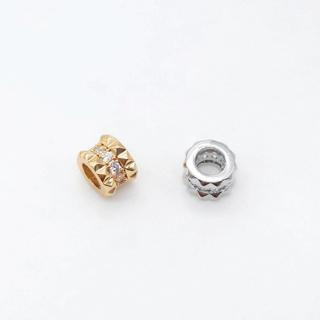 Cylindrical Spacer Beads Pave Cubic , 18K Gold/Silver Plated Beads Pendant for Jewelry Making, 7x9mm, Jewelry Finding S20458