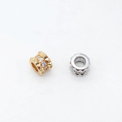 Cylindrical Spacer Beads Pave Cubic , 18K Gold/Silver Plated Beads Pendant for Jewelry Making, 7x9mm, Jewelry Finding S20458