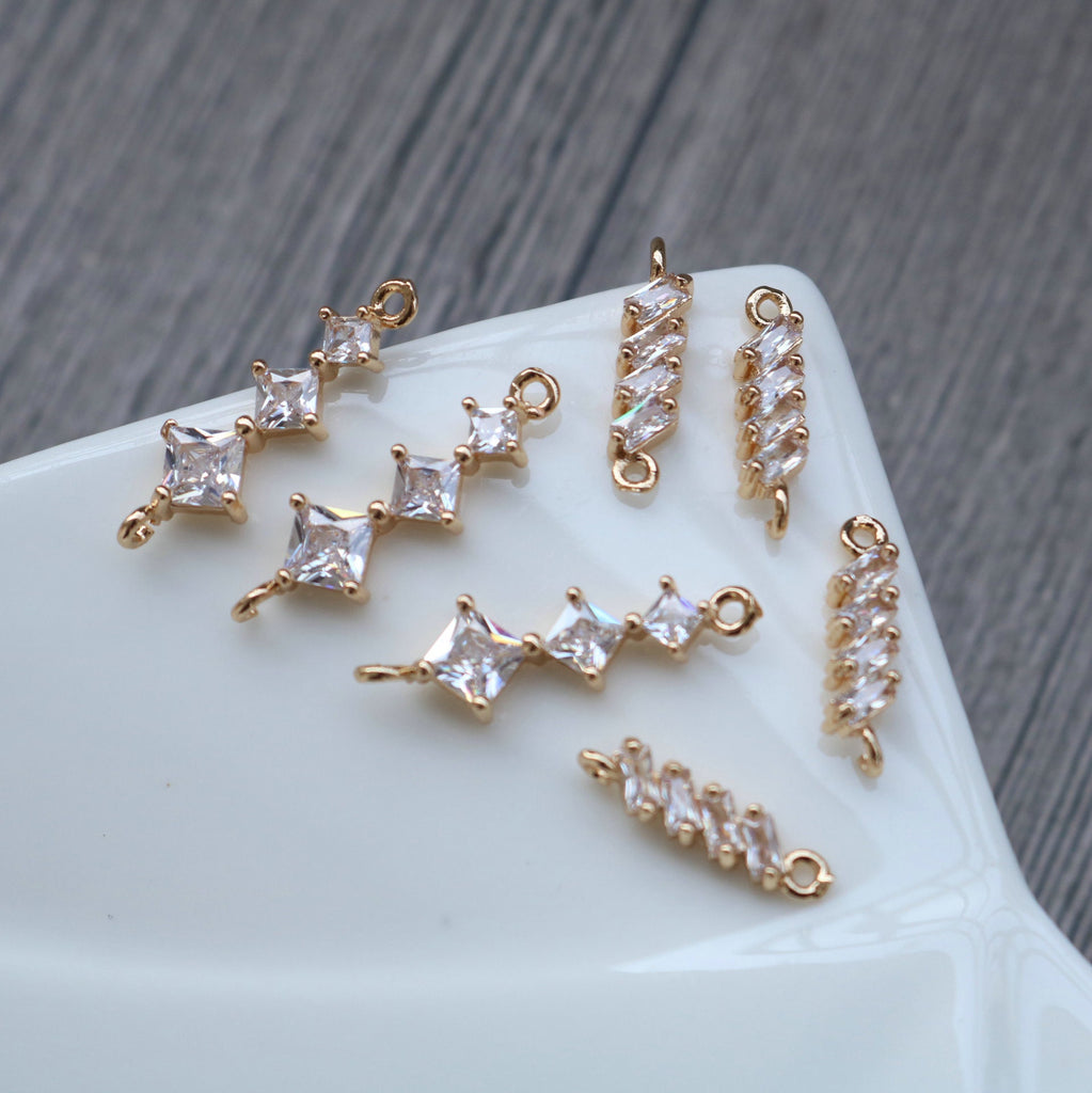 CZ Pave Strip Charm, Cubic Zircon Crystal Strip Connectors , CZ Earring Charms,   Gold Plated  Earring Charms, Jewelry Findings HL078-F225