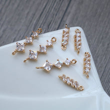 Load image into Gallery viewer, CZ Pave Strip Charm, Cubic Zircon Crystal Strip Connectors , CZ Earring Charms,   Gold Plated  Earring Charms, Jewelry Findings HL078-F225