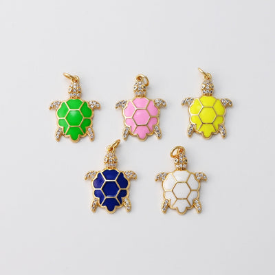 Enamel Sea Turtles Charm Connector, 14K Gold Plated Cubic Micro CZ Pave Charms, Marine life Pendant for Necklace Jewelry Findings S20689