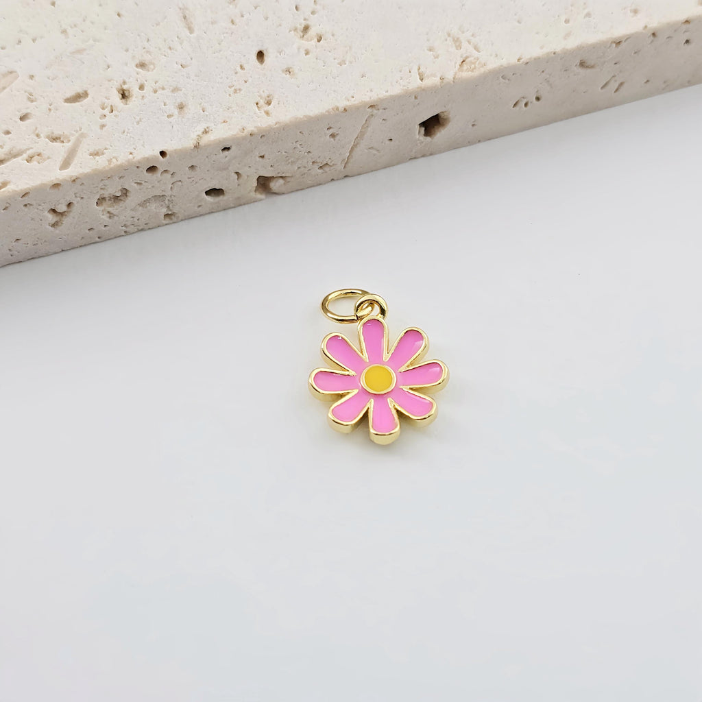 Petite Enamel Flower Charms, 18K Gold Plated Pendant,  Necklace Earring Charms, Jewelry Making Findings S1267