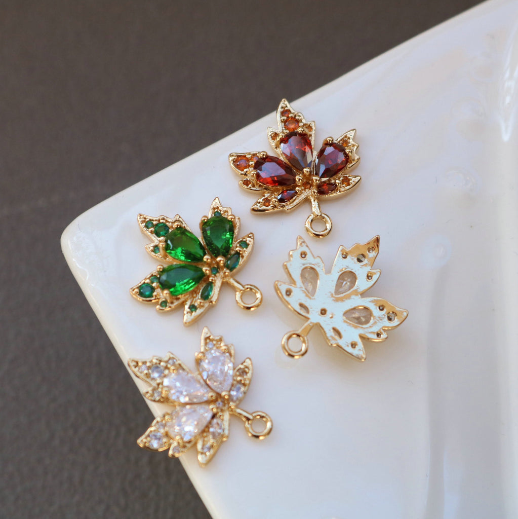 CZ Pave Maple Leaf Charm, Cubic Zircon Crystal Maple Leaf Pendant, CZ Earring Charms, Gold Plated Earring Charms, Jewelry Finding HL114-F188
