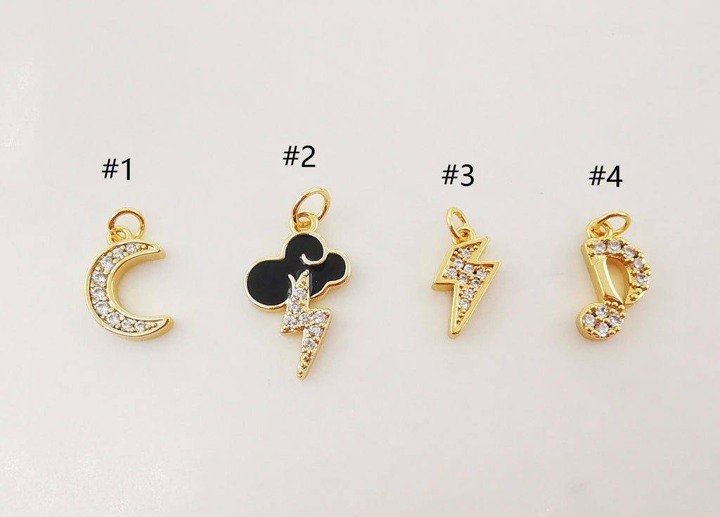 Moon, Cloud Lighting, Phonetic Charm, Enemal CZ Pave Pendant, 18K Gold Plated, Bracelet Making Charm, Jewelry Findings S1014